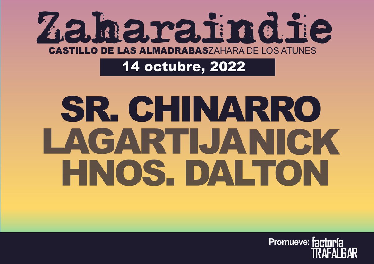 El 14 de octubre el Zahara Indie será la casa del indie andaluz. Tres de las bandas más importantes de la historia de la música independiente española serán el pilar del día de nuestro nacimiento.
Orgullosos de la forma en la que nos habéis hecho andaluces💚💚🤍🤍💚💚