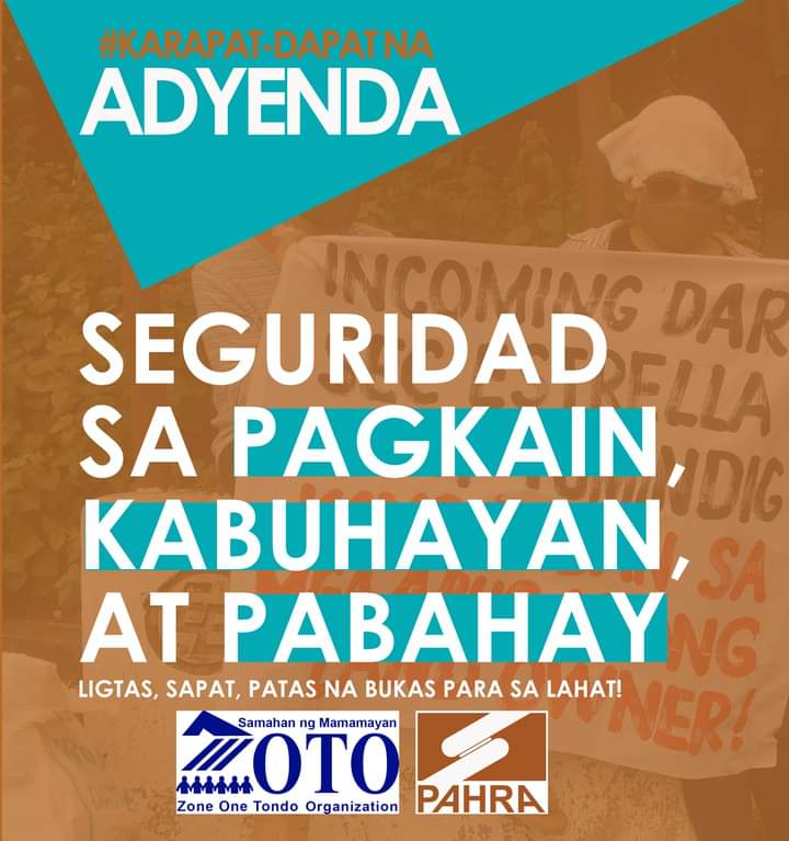 Malinaw na ADYENDA ng MAMAMAYAN ang Seguridad sa PAGKAIN, KABUHAYAN at PABAHAY.

Para sa SAPAT, LIGTAS, PATAS na BUKAS, #KarapatDapat ang PAMAMAHALA ay nakabatay sa KARAPATAN ng lahat.

#KarapatDapat na ADYENDA
#HumanRights Agenda sa SONA