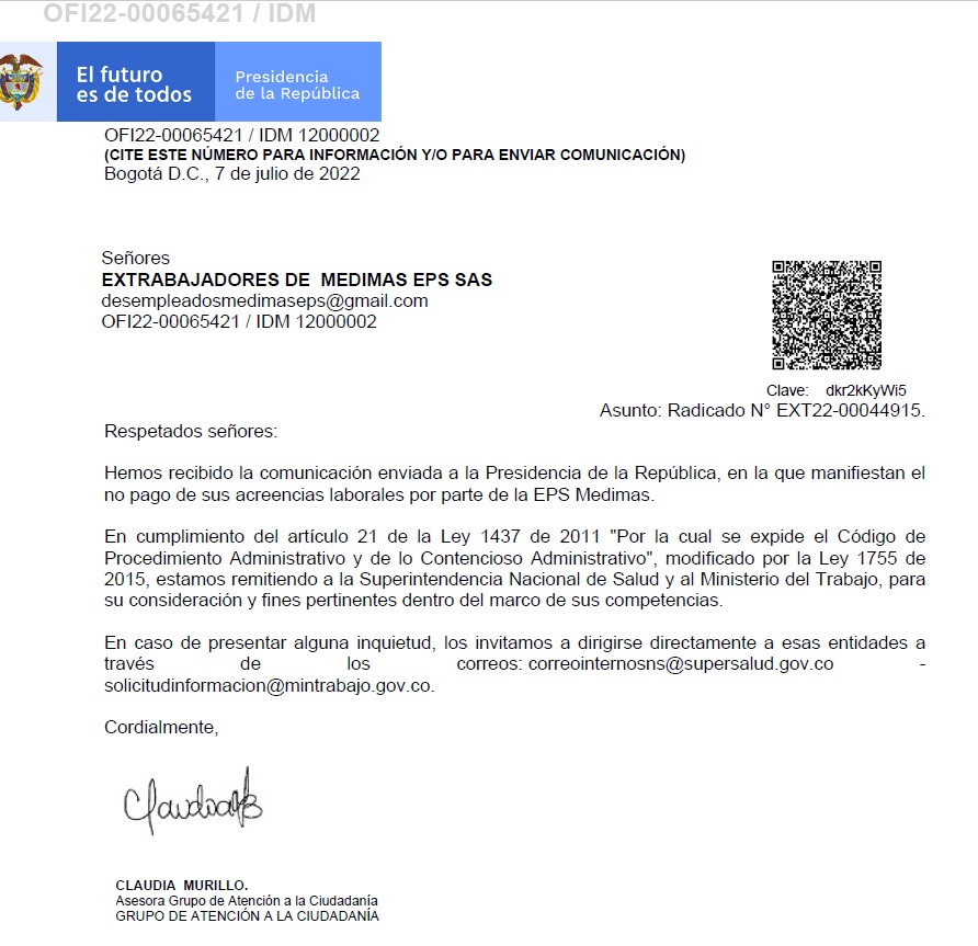 DMedimas's tweet photo. MEDIMAS EPS En Liquidación sigue recibiendo giros de ADRES, ultimo reporte a corte Mayo 2022 por más de 20mil millones, a Hoy, a los extrabajadores No nos han pagado nada de las acreencias laborales, por que no nos pagan??
@MedimasEPS @MintrabajoCol @MinSaludCol @YoAlejoV https://t.co/7srmsvwn98