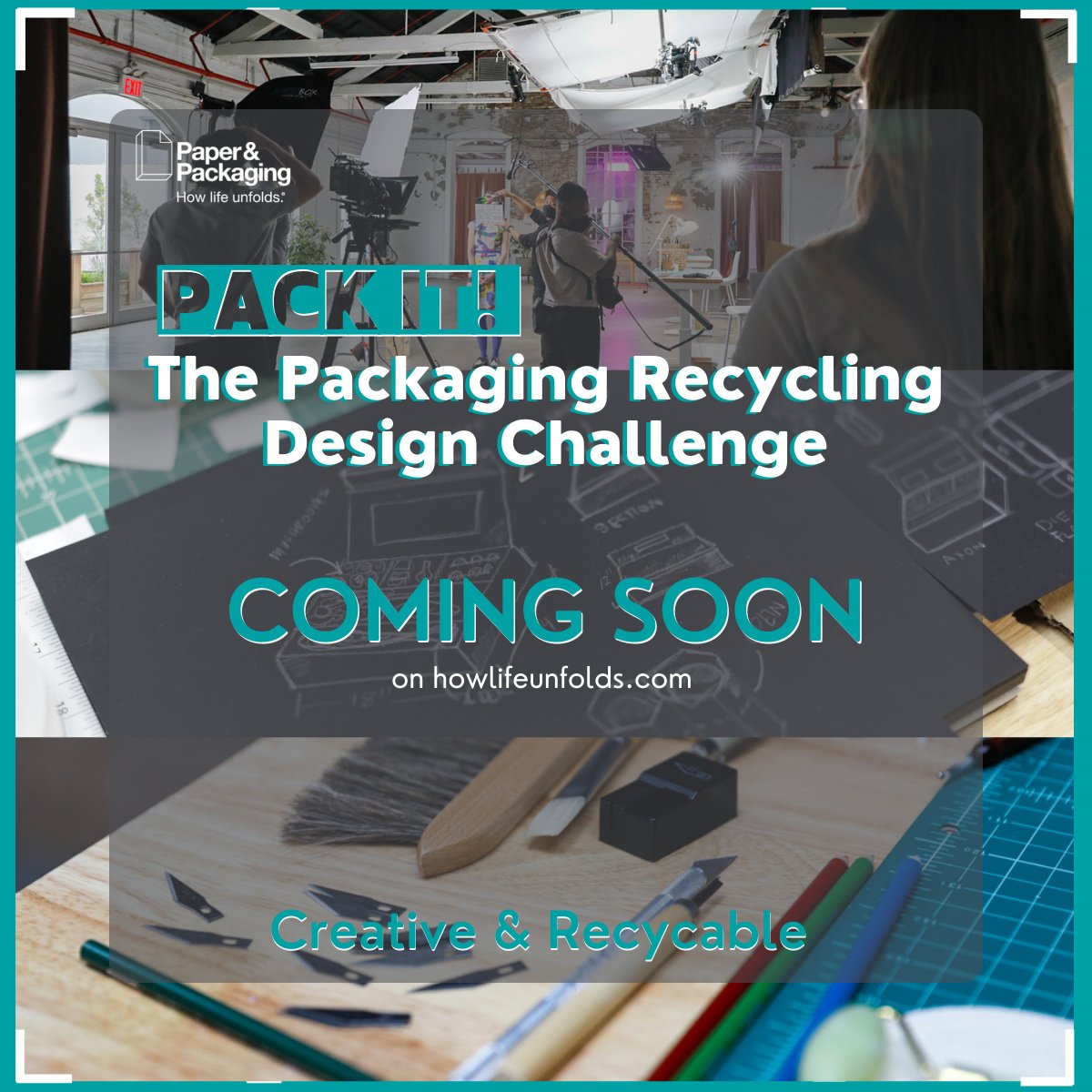 HowLifeUnfolds's tweet image. We&apos;re just days away from the launch of our #RecyclingDesignChallenge; Pack It! Stay tuned on our social channels for 2-episode series showcasing two designers going head-to-head for a $5,000 prize. Whose packaging design will be the best?! #sustainable #recycle #design