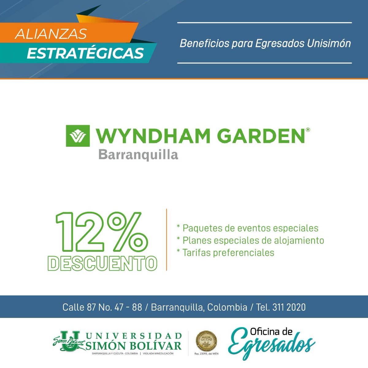 egresados_USB's tweet photo. Conoce y disfruta de los beneficios que tienes en @wyndhamgardenbarranquilla por ser #EgresadoUnisimón https://t.co/9dR3R27anK