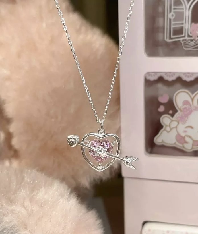 pink cupid arrow heart pendant necklace