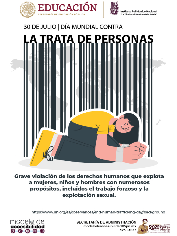 ipn_sad's tweet photo. El 30 de Julio es una fecha importante para reflexionar sobre la grave violación a los derechos humanos que explota a mujeres, niños y hombres, a explotación sexual, trabajo forzoso o sin consentimiento. #DíaMundialContralaTrata #IPNSAD #IPN https://t.co/8Qw7Vpnew3