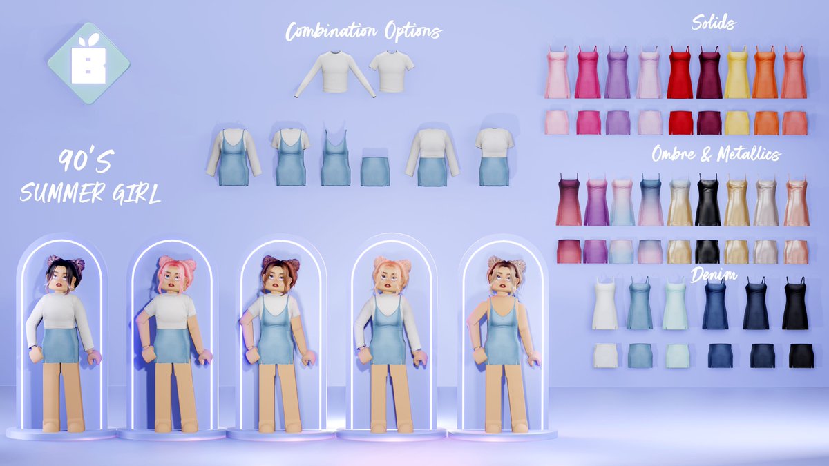 When you can't stop with the colors and textures 🫠

(still uploading)
Skirts/Dresses: roblox.com/users/34622915…
Tops: roblox.com/users/34622915…

#ugc #Roblox #robloxugc #Robloxdev #RobloxDesigner #robloxclothes #robloxclothing #digitalfashion  #fashion #wip #robloxwip #blueberry