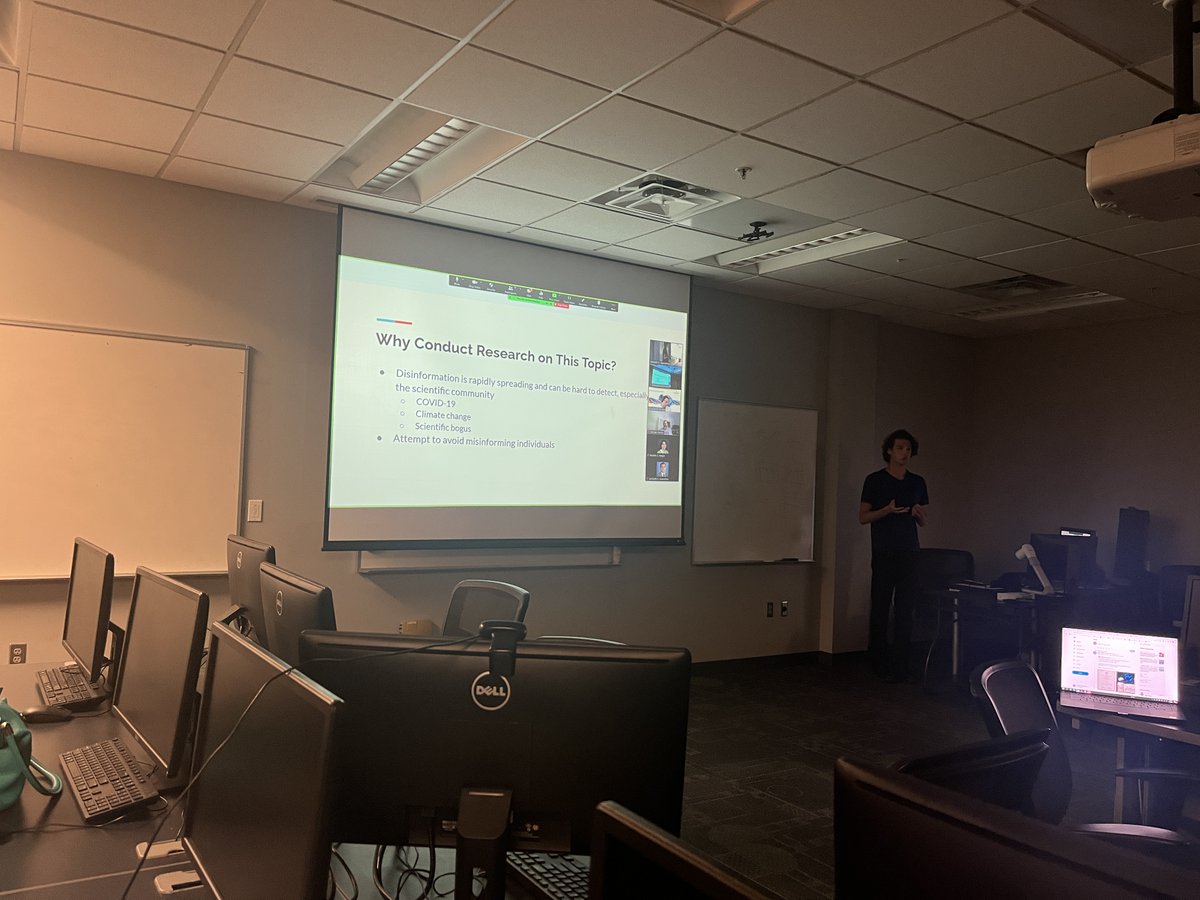 Now, <a href="/ethanlanders_/">Ethan Landers</a> is presenting “An Assessment of Scientific Claim Verification Frameworks” (mentor <a href="/fanchyna/">Jian Wu</a>) <a href="/oducsreu/">ODU CS REU</a> mid-summer presentations. The project attempts to detect misinformation in the scientific community, often hard to detect. <a href="/WebSciDL/">WS-DL Group, ODU CS</a> <a href="/NSF/">U.S. National Science Foundation</a> <a href="/ODUSCI/">ODU College of Sciences</a> <a href="/oducs/">ODU Computer Science</a>