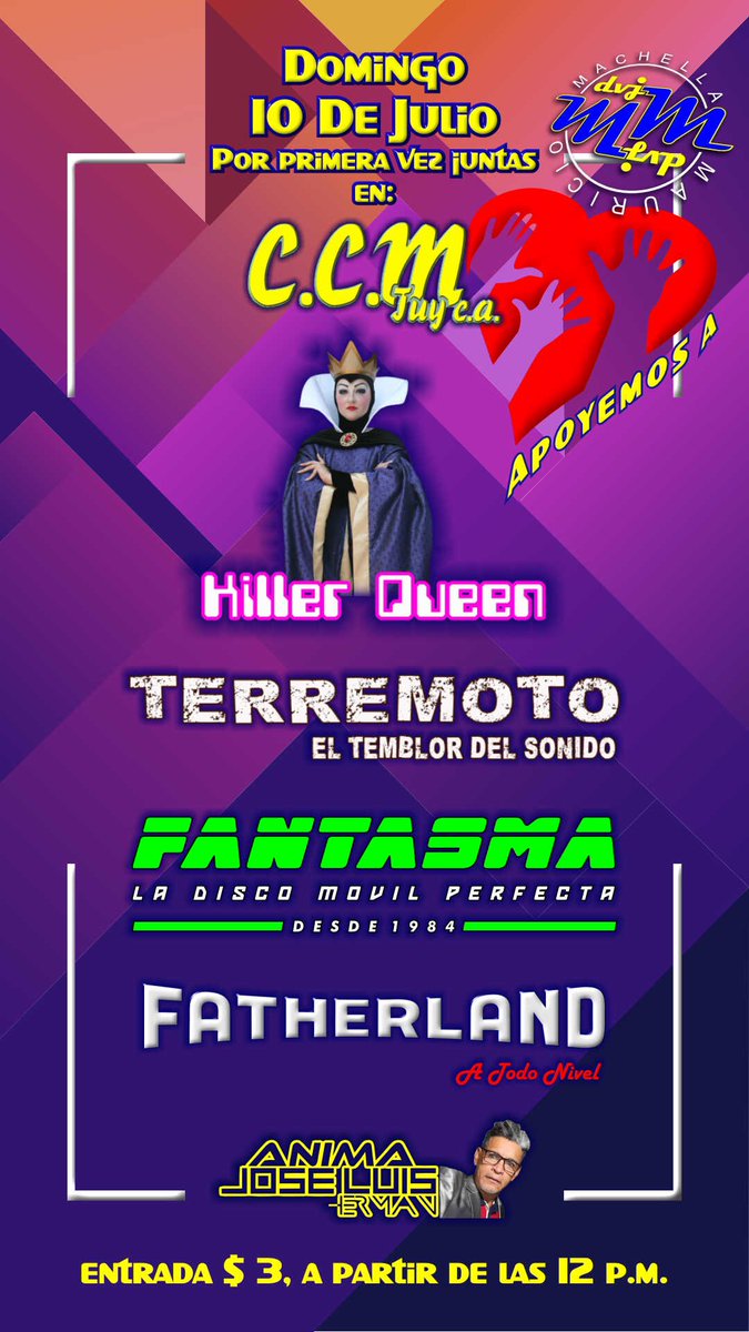 FantasmaEventos's tweet photo. Apoyemos a DVJ Maurizio Machella… Juntas por primera vez: #KillerQueenLaReinaAsesina #TerremotoElTemblorDelSonido #FatherlandATodoNivel y #FantasmaLaDiscoMovilPerfecta con la animación de #JoseLuisHerman este Domingo 10 de Julio desde las 12 del medio día en #CCMTuy https://t.co/t53DDhtiv2