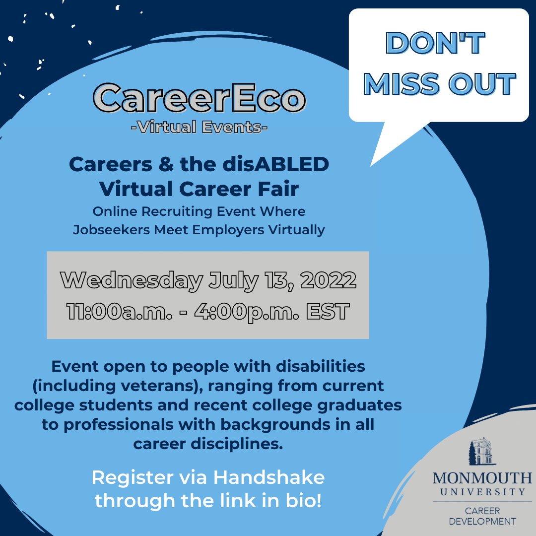 hireahawk's tweet photo. Don’t miss out on this awesome virtual career fair! It is open to both undergrads and recent graduates with disabilities.

Click the link in bio to register.

#hireahawk #virtual #careerfair #connect #network #careereco #currentstudents #recentgrads #register https://t.co/n0hL8br6nW