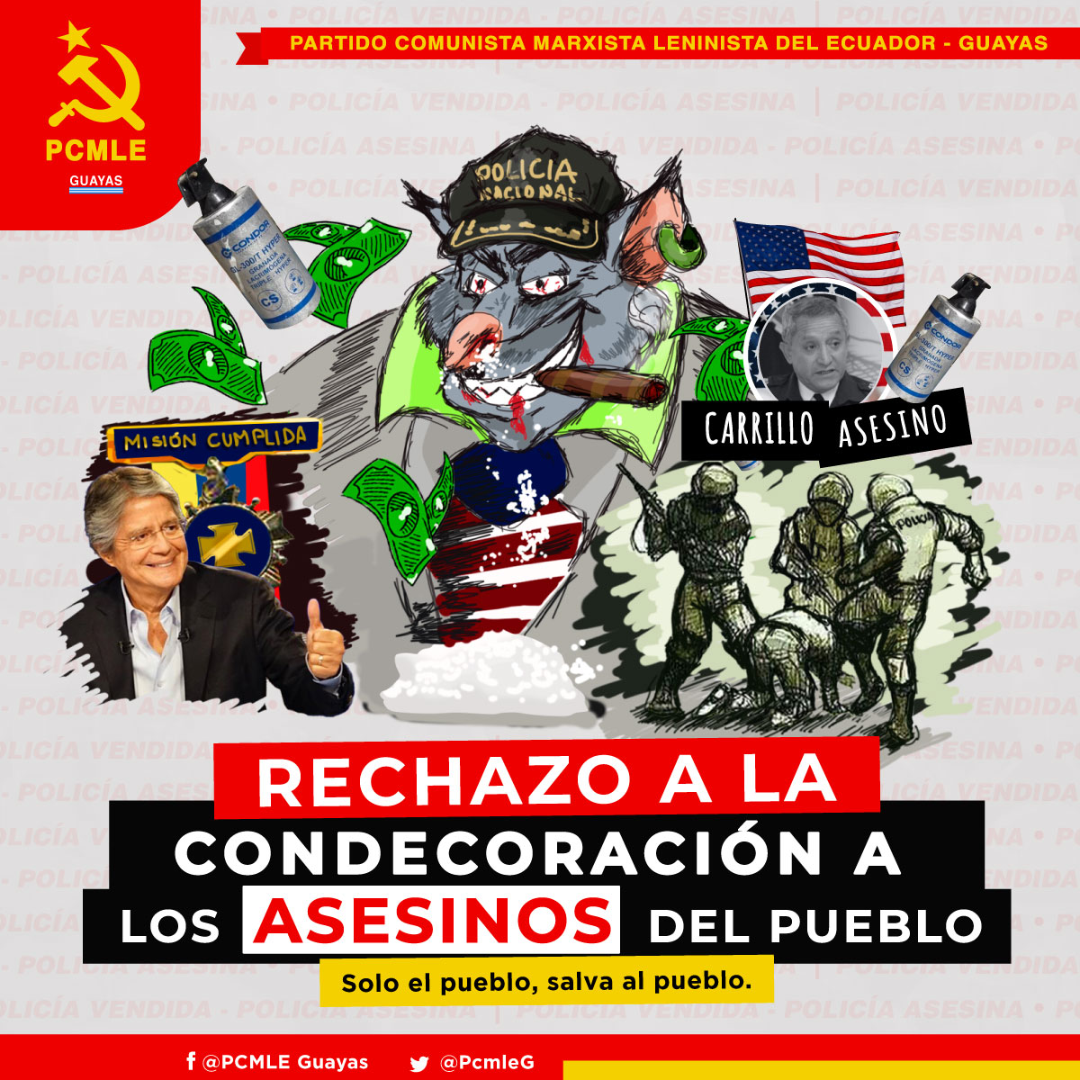 PcmleG's tweet photo. El gob. criminal d @LassoGuillermo felicita y entreg condecoracions a los asesins dl pueblo la "GRAN CRUZ DL ORDEN Y SEGURIDAD NACIONAL" a la "MISIÓN CUMPLIDA" (asesins dl pueblo) ste gob. stá manchado d sangre y continua cn l criminalización y persecución a ls luchadors populars https://t.co/OUKLv5u9fK