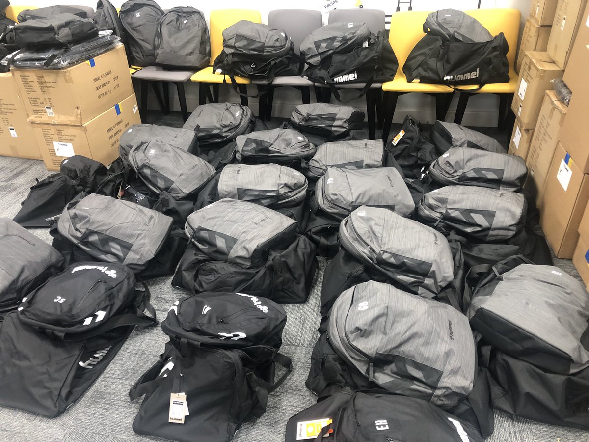WaspsKitMan's tweet photo. Kitman Clearout, me and Daniel are at work for a very long day tomorrow sorting what new kit we have ready for everyone’s return on Monday. Thinking of putting together another mystery box from last season, anyone interested ? #everykitmanknows. 🍷 https://t.co/YqmYzU26i1