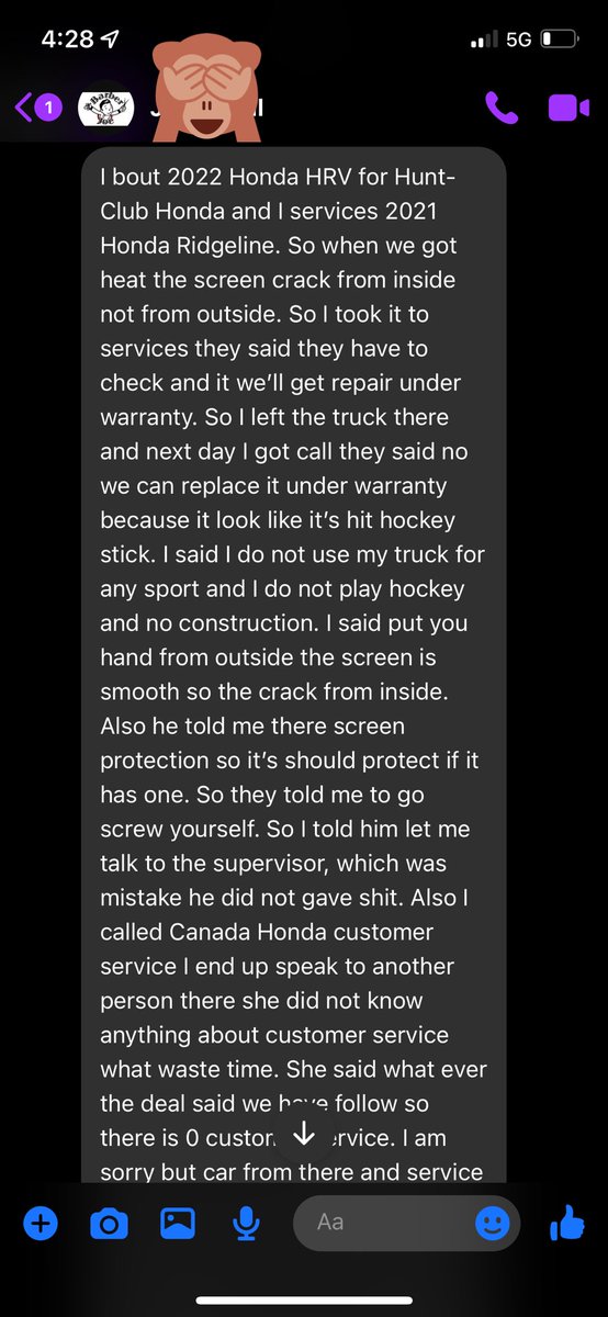 Damn, <a href="/HuntClubHonda/">Hunt Club Honda</a> <a href="/Honda/">Honda</a> <a href="/HondaCanada/">Honda Canada Inc.</a> y’all even tried screwing over my cousin lol. Wow. Honda has no integrity these days 🤡 . I hope to hear back from <a href="/HondaCanada/">Honda Canada Inc.</a> in regards to my issue and my cousins issue with y’all. No way you guys just treat people this poorly.