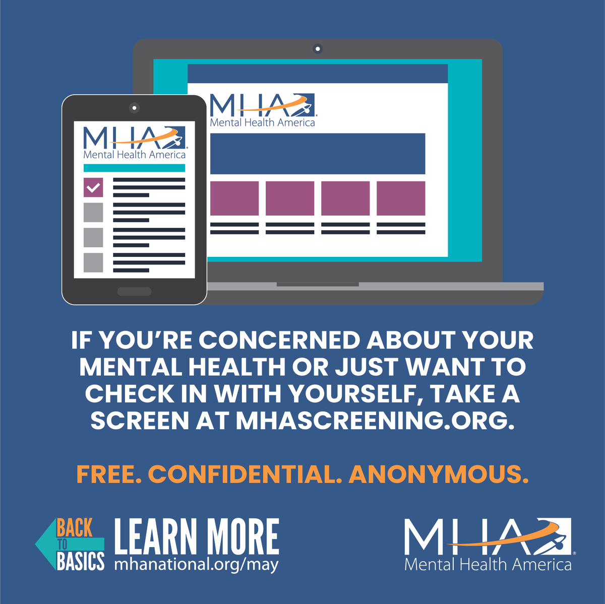 Let’s get you in for a check-up!✅ OCD, addiction, depression, PTSD, loneliness, anxiety, ADHD and more, are all mental health conditions that can be treated.

Visit screening.mhanational.org/screening-tool… today to take a free and anonymous screening to see how your #mentalhealth may be doing.