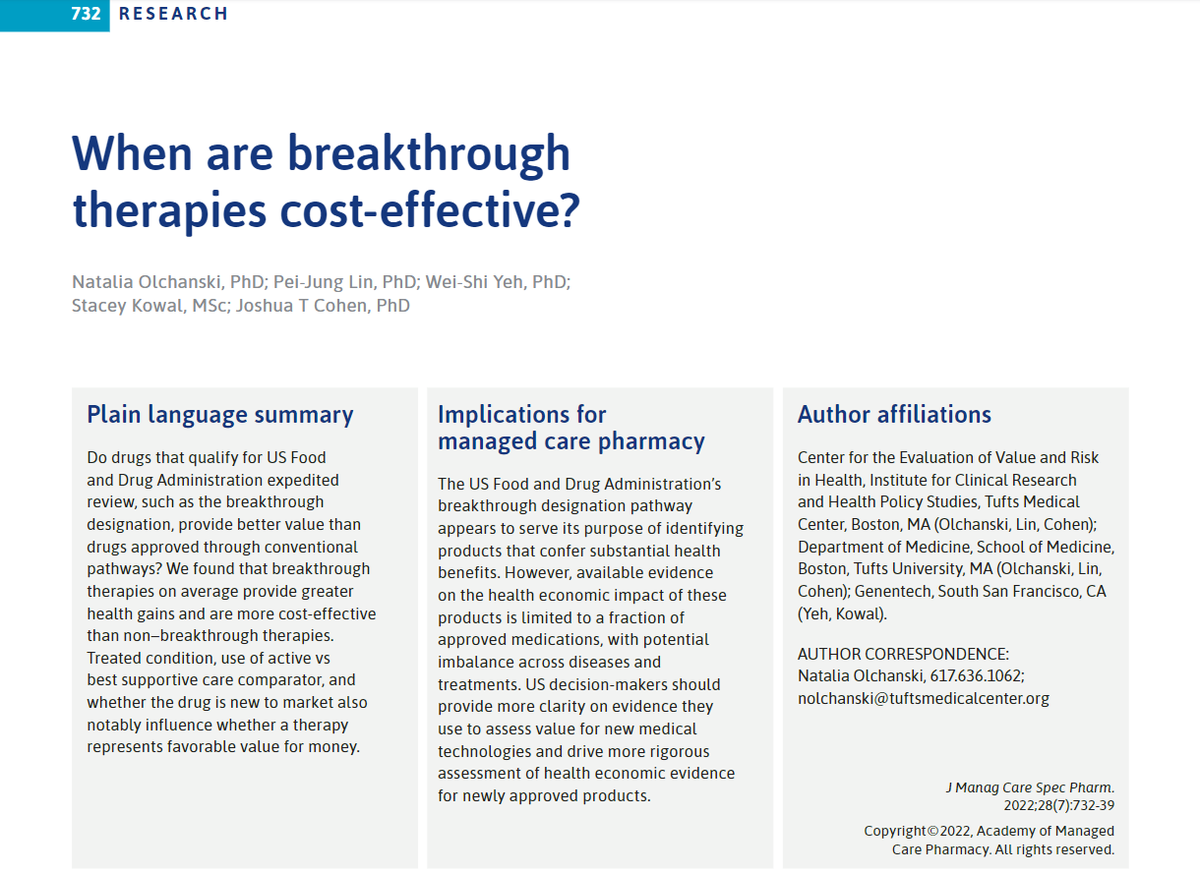 TuftsCEVR's tweet photo. New @amcporg pub by @NOlchanski @PaigeLin_HEOR @jcohen1964 

When are #BreakthroughTherapies (BT) cost-eff?

Using #CEARegistry we compared cost-effectiveness of BT to non-BT therapies &amp; identified factors associated w/ BT therapy cost-effectiveness

https://t.co/ouJ930ZLMi https://t.co/EKIqS5Diej