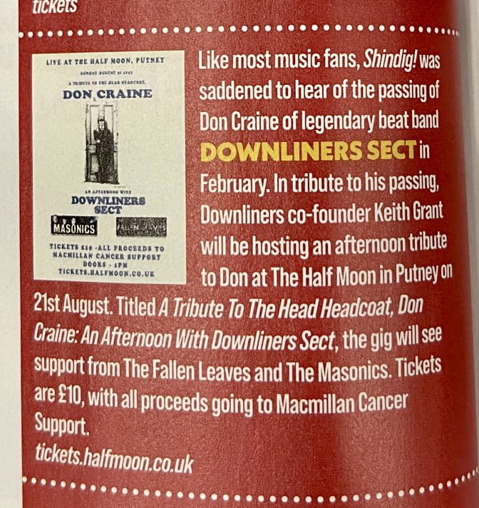 TheFallenLeaves's tweet photo. Thanks to the mighty @shindigmagazine for featuring the upcoming Don Craine tribute @HalfmoonPutney on Sunday 21st August #downlinerssect #sundaysessions #rhythmandblues https://t.co/eumUI12TYg
