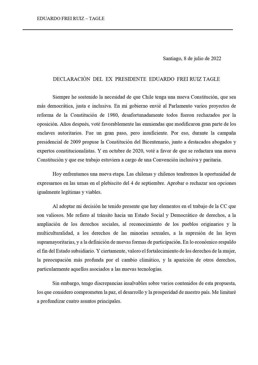 T13's tweet photo. 🔴 #AlertaT13 | Ex Presidente Frei: "Anuncio que votaré Rechazo"

» https://t.co/XEHkd8qkuZ https://t.co/2gV8v0Rz8M
