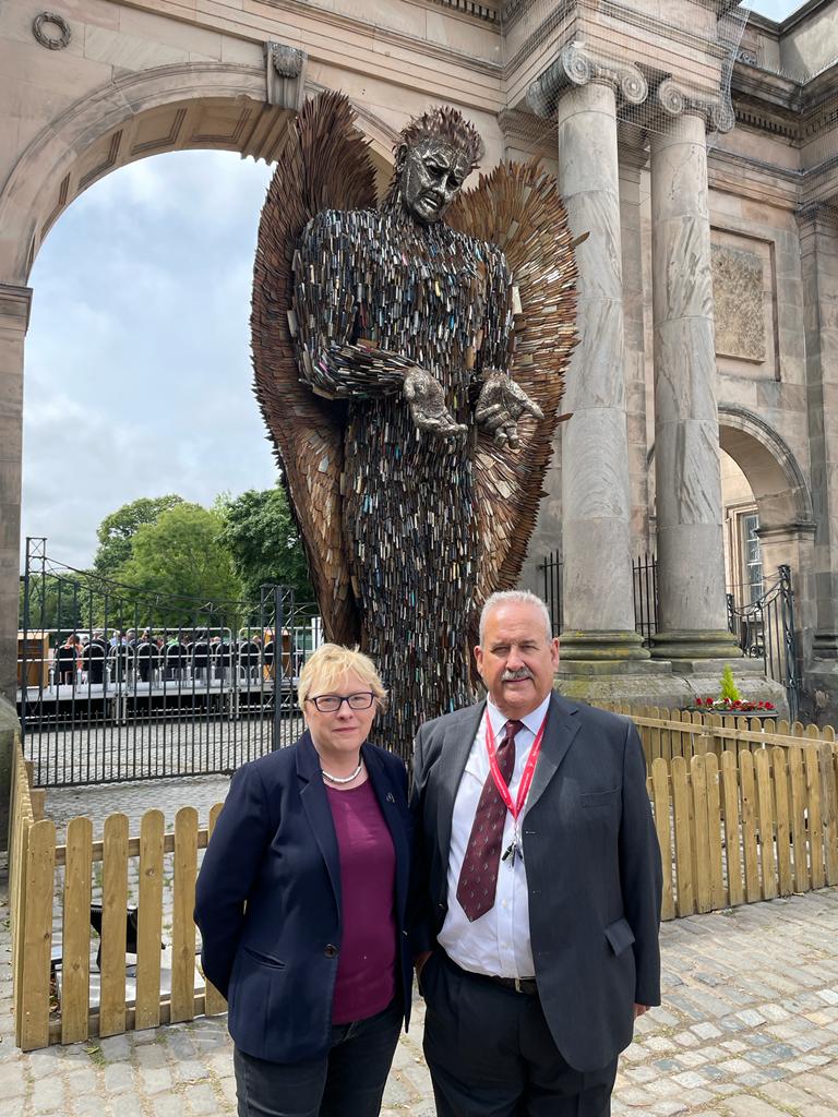 MickWhitleyMP's tweet photo. I was very moved to hear from Mandy Jamieson, who lost her son Daniel to knife crime 4 years ago whilst at the unveiling of the Knife Angel which stands at the grand entrance to Birkenhead Park during July, the #knifeangel brings to life the devastating reality of #knifecrime https://t.co/NAfWCKs4pJ