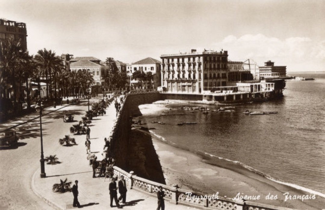 mac657's tweet photo. @gumbojim @almurray Solved ! I've pinpointed the location as Avenue des Francais, Beirut in Lebanon. Below are 2 pics found online of the Hotel Normandy &amp; St Georges Hotel. Gt-grandad, Jack Weatherley,  280 battery,  87 Heavy anti-aircraft regt, Royal Artillery. https://t.co/KTRwGsTKIN