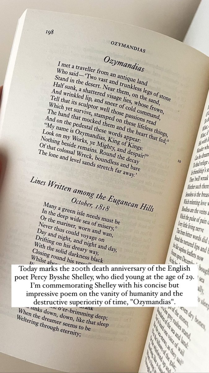 classics_reader's tweet photo. A commemoration post for the 200th anniversary of #PercyByssheShelley's death. (July 8, 1822)
#Ozymandias #ToASkylark #OdeToTheWestWind #Adonais #MontBlanc #LovesPhilosophy #PrometheusUnbound #TheMasqueOfAnarchy #Shelley200
#shelley #pbshelley #book #books #kitap #poet #writer https://t.co/5AAERZ8IUC