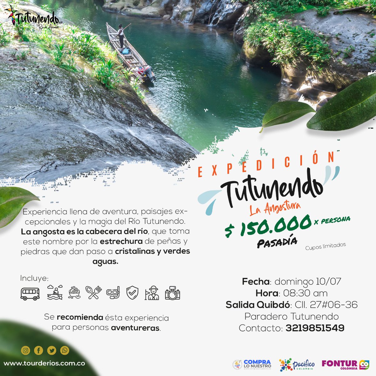 Tourderios's tweet photo. Disfruta de gran parte de la extensión del río #Tutunendo y la visita a su cabecera, el resguardo indígena de motoldó. 
Experiencia para grupos. Confirma tu reserva al 3219851549. https://t.co/MPxP9cY5YL