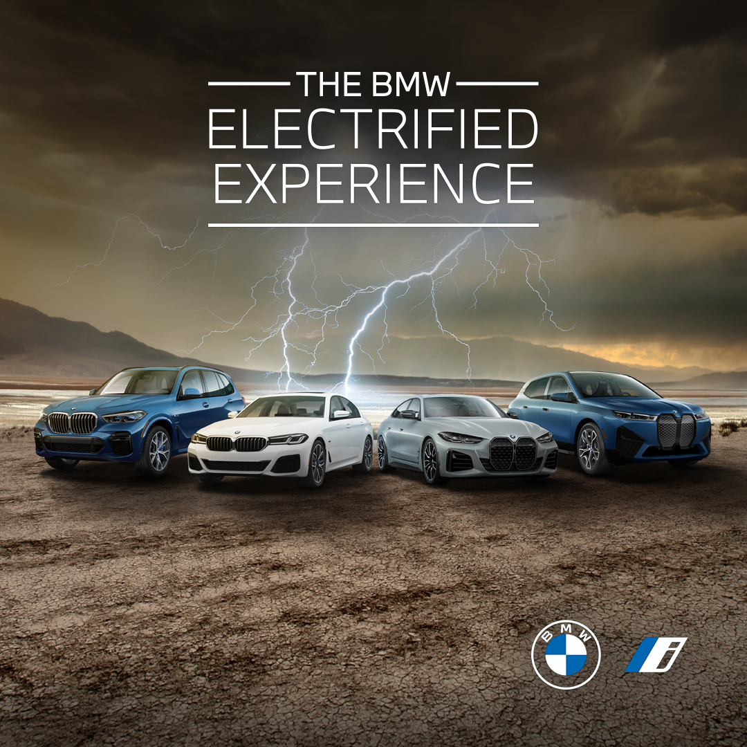 TAKE CHARGE OF AN ELECTRIFYING LINEUP. Join us Friday, July 8 &amp; Saturday, July 9 to experience the full range of electrified BMW models – including the first-ever, all-electric BMW iX and i4. Learn about a BMW Electrified Experience and register today bit.ly/3amzE9N.