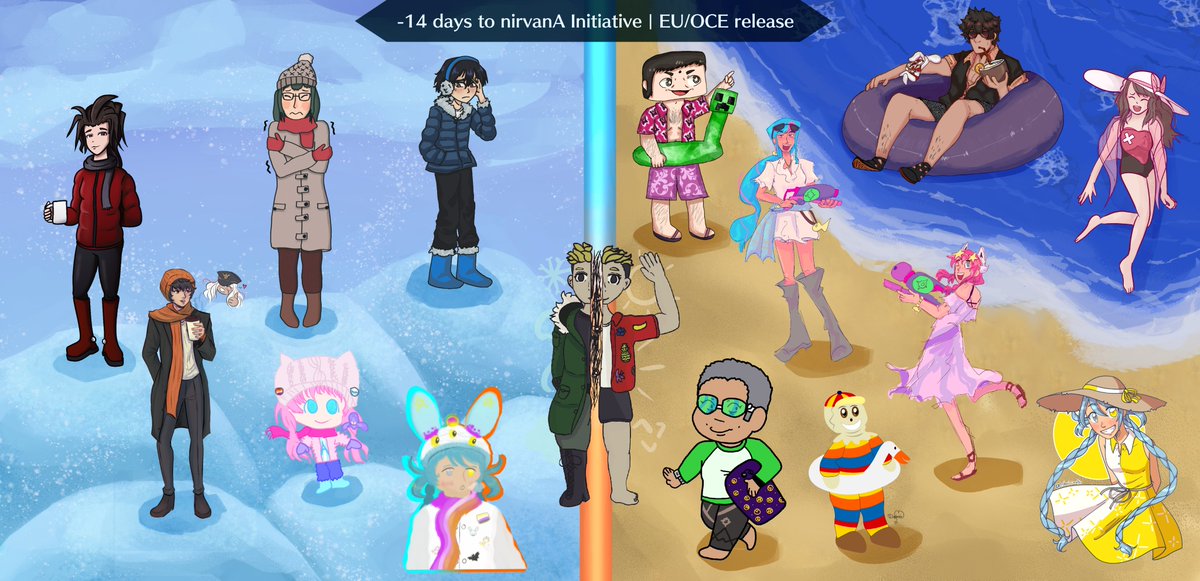 Countdown2AI2's tweet photo. EU &amp; OCE are Now Invited to unravel the mysteries of the #nirvanAInitiative! Our final collab of the #AINIArtCountdown is Summer vs. Winter! Thank you for following along, and thank you to all of our contributors!
#aitsf #aithesomniumfiles 
Artist credits in the replies! https://t.co/wUweKvLmuy