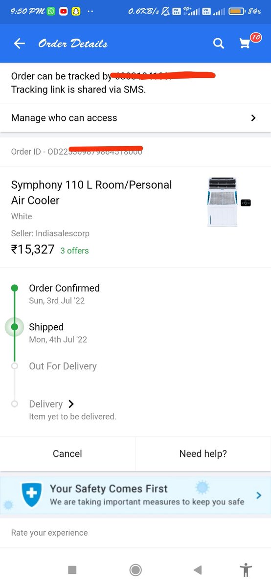 Chatrapathi6303's tweet photo. Very Bad Experience With Flipkart Delivery....The product to be delivered to me today will be done on the 10th July How many more days to wait?  There Is No Response From Flipkart Agency @Flipkart @flipkartsupport #banflipkart #symphony @Symphon Atleast Respond Now🙂 https://t.co/YuMqfF9O53