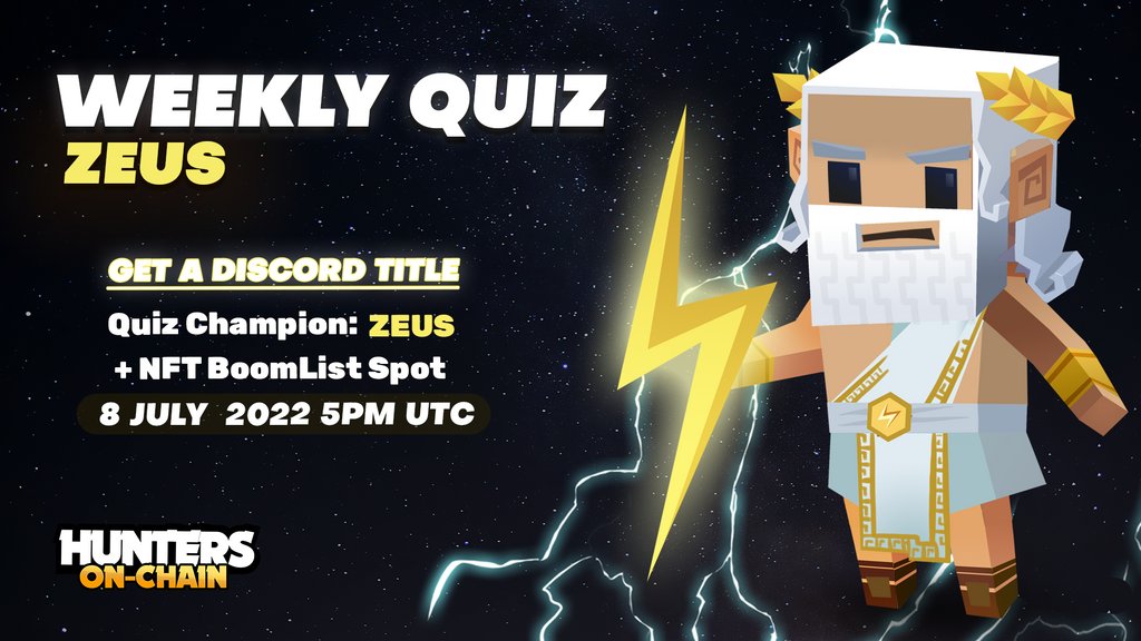BoomLandGames's tweet photo. In 30 minutes join us for a fight for the title of Quiz Champion Zeus and a BoomList spot!⚡️

⌚️5PM UTC
📍https://t.co/LUai2F9laY

Develop your best tactic and score our #NFTwhitelist as a winner! We'll see you there!

#WhitelistGiveaway #whitelist #NFTcommunity #win #NFT https://t.co/fHekV7fPRD