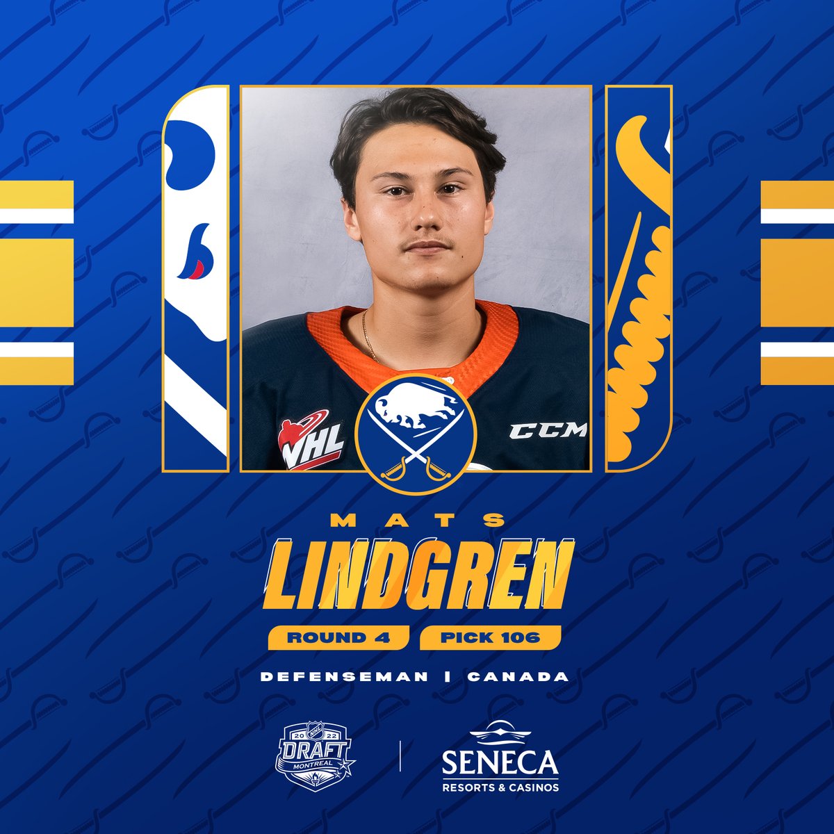 With our 106th overall pick, we have selected defenseman Mats Lindgren. 

Welcome to Buffalo, Mats!

#LetsGoBuffalo | <a href="/SenecaBuffalo/">Seneca Buffalo Creek Casino</a>