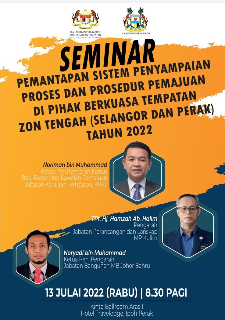 KPKT melalui JKT akan mengadakan Seminar Pemantapan Sistem Penyampaian Proses &amp; Prosedur Cadangan Pemajuan bertujuan untuk membentangkan hasil penemuan Audit Pematuhan OSC 3.0 Plus tahun 2021 &amp; 2022,pelaksanaan Manual OSC 3.0 Plus &amp; Sistem OSC 3.0 Plus Online di peringkat PBT.