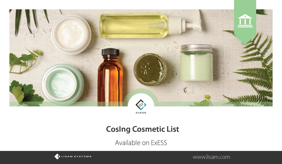 LisamSystems's tweet image. A new update of the Cosmetic Ingredient Database (#CosIng) is available for download from our #SDSAuthoring tool, #ExESS.
Lisam and its partner, WikiChemia, are regularly monitoring the CosIng updates to ensure their availability in ExESS. 
For more info: info@wikichemia.lu