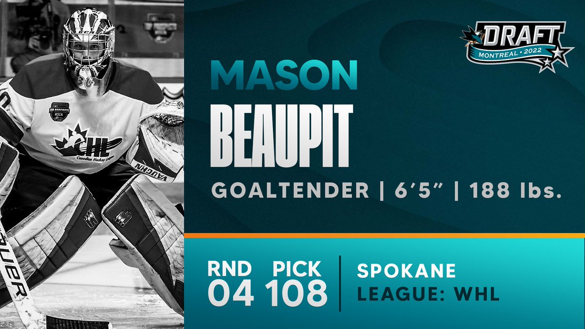 SanJoseSharks's tweet photo. With the 108th pick we’ve drafted Goaltender Mason Beaupit.
Welcome to the Sharks!
#SharksDraft https://t.co/OHIJgSacYk