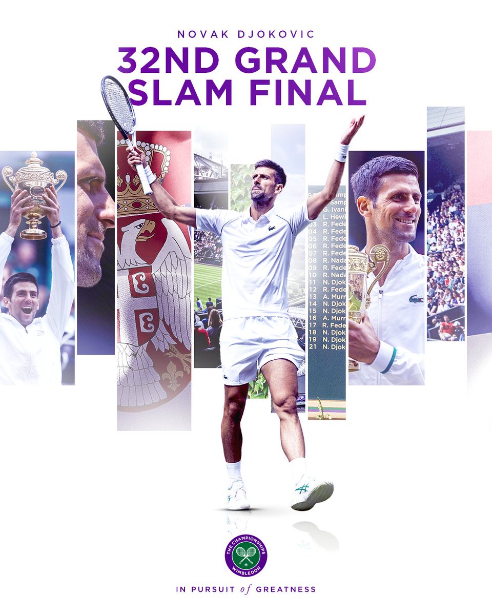 Wimbledon's tweet photo. Most Grand Slam men’s singles final appearances:

32 - @DjokerNole
31 - Roger Federer
30 - Rafael Nadal
19 - Ivan Lendl
18 - Pete Sampras

#Wimbledon | #CentreCourt100 https://t.co/EPd8EB4Tmk