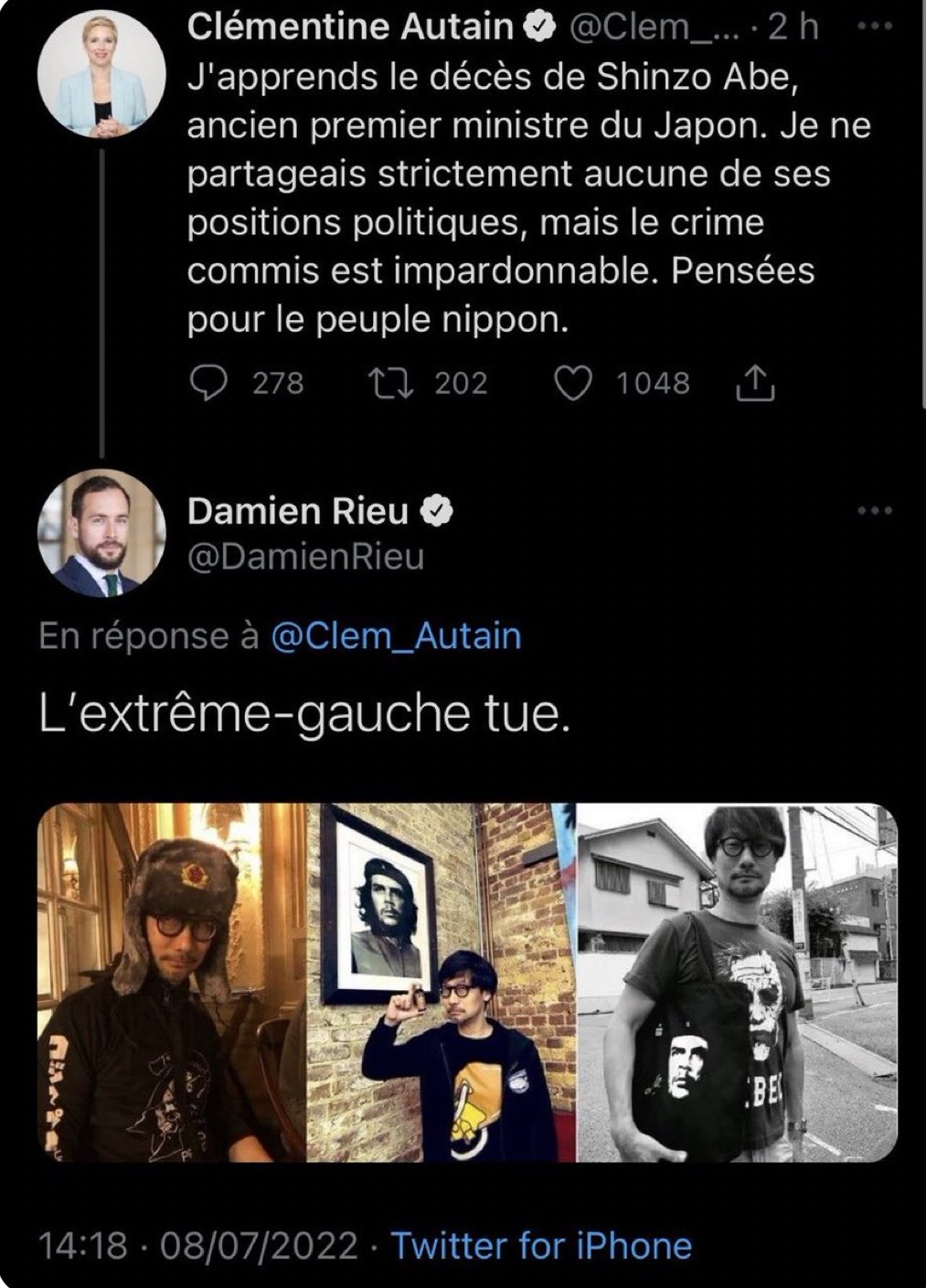 Cian Maher on X: I cannot believe a far-right French politician tweeted  that Hideo Kojima assassinated the prime minister of Japan and news  channels are actually running with it. Holy shit  /