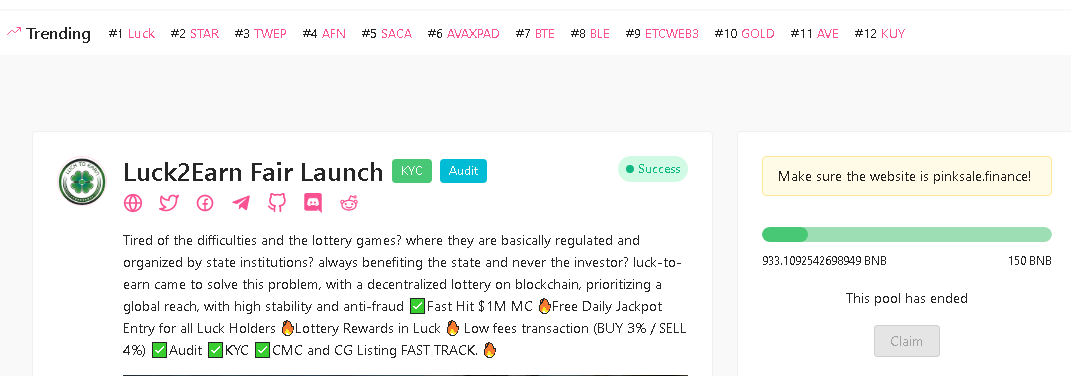 Our team is speechless, the launch was a success, we raised 933 BNB!📊🚀

#Crypto #BNBChain #Binance #BinanceSmartChain #LuckToEarn