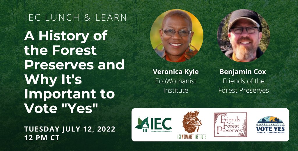 ecowomanist's tweet image. Join #EWI Co-Visionary, Veronica Kyle on Tuesday, July 12th at 12:00 p.m. Central for the Illinois Environmental Council’s Lunch and Learn, “Vote Yes &amp;amp; The History of Forest Preserves.”

Click here to register: ilenviro.salsalabs.org/lunchlearnvote…

#Ecowomanist
