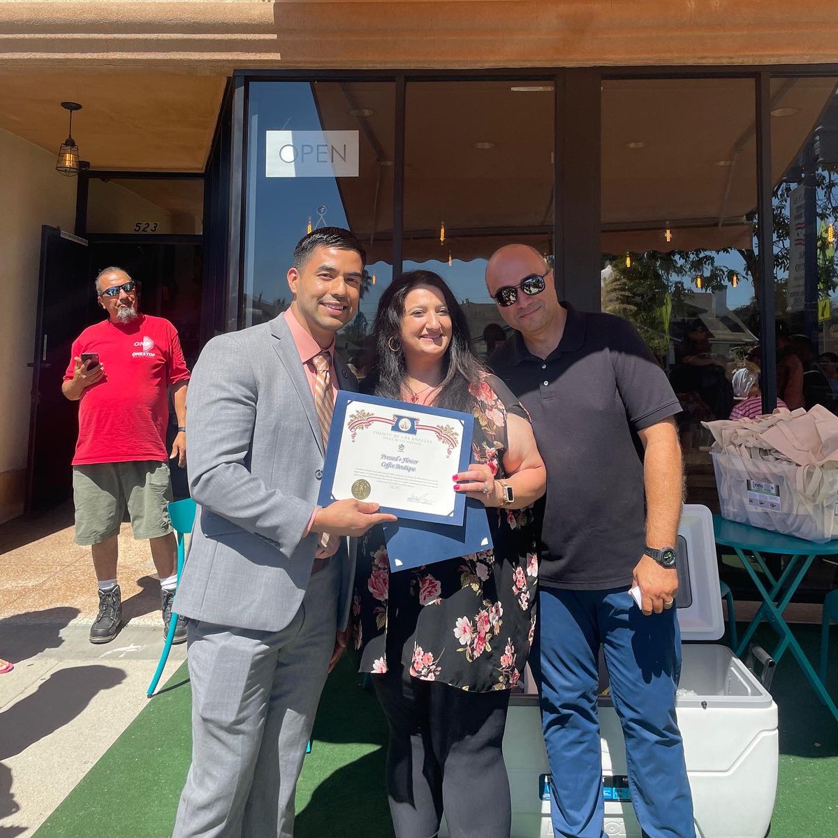 LACAssessor's tweet photo. #TeamPrang out in #Azusa for the grand opening and ribbon cutting of Pressed+Flower Coffee Boutique. Congratulations! https://t.co/ZFiPUunjdw