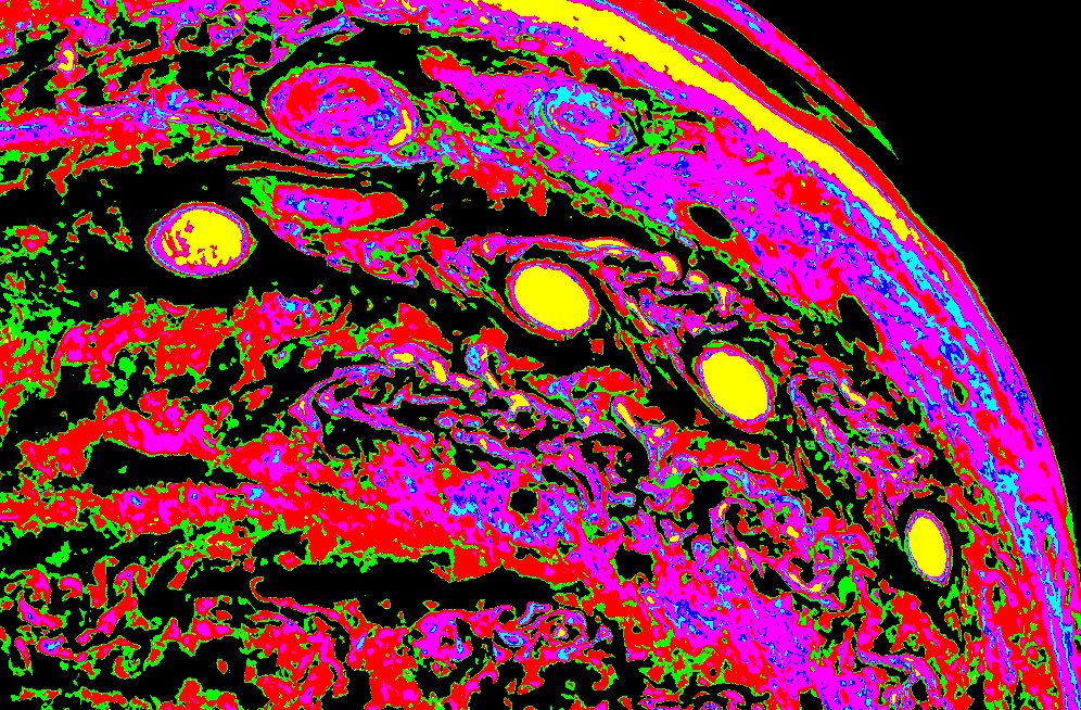 ScottBoltonJuno's tweet photo. Great example of color enhancement, creating ART &amp; SCIENCE.  Right side ~ true color.  Taken by Juno on orbit 34, and posted on https://t.co/W0bOJqh9FM ~ 1 year ago today! #TheRealGZA #BradPaisley #herbiehancock #trent_reznor #JackWhite #NASAJPL #NASASOLARSYSTEM #NASAWebb https://t.co/BRhwSshvWp