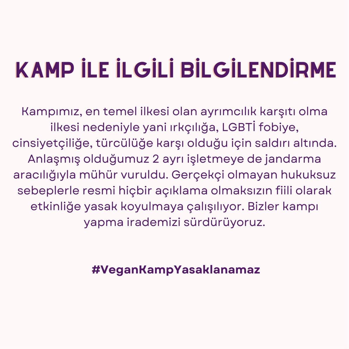 Kampımız en temel ilkesi olan ayrımcılık karşıtı olma ilkesi nedeniyle yani ırkçılığa, LGBTİ fobiye, cinsiyetçiliğe türcülüğe karşı olduğu icin saldırı altında. Anlaşmış olduğumuz 2 ayrı işletmeye de jandarma aracılığıyla mühür vuruldu. Gerçekçi olmayan, hukuksuz sebeplerle+