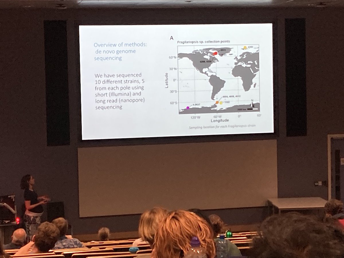 Amanda Hopes today at the ⁦<a href="/ueaenv/">UEA School of Environmental Sciences</a>⁩ Research Colloquium presenting 10x #genomes from different strains of the #polar #diatom Fragilariopsis cylindrus. Work is part of our long-term experimental evolution project funded by ⁦⁦<a href="/LeverhulmeTrust/">The Leverhulme Trust</a>⁩ #UEAScience