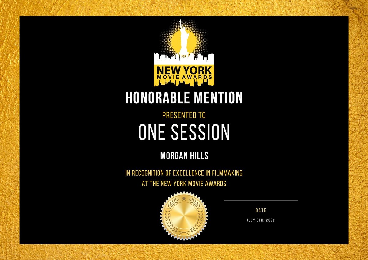 OneSessionFilm's tweet photo. This morning #NewYorkMovieAwards gave One Session an #HonorableMention in the category #Drama! https://t.co/gCoY3oZmwk