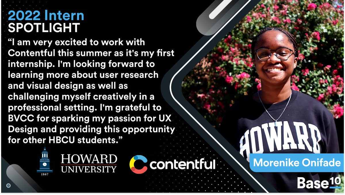 We're excited to be featuring <a href="/HowardU/">Howard University</a> alum, Morenike Onifade (@callmenikeee), for today’s Advancement Initiative Intern Spotlight. Morenike has a passion for design and will be interning for her first time with the superb team at <a href="/contentful/">Contentful</a> 🙌