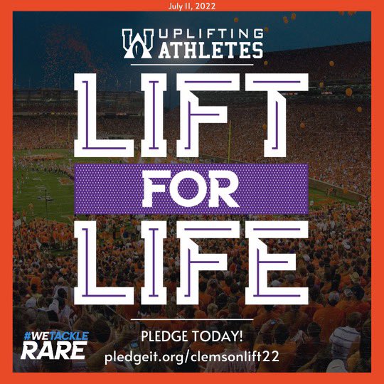 Brannon Spector (@brannonspector) on Twitter photo Monday is our annual <a href="/ClemsonFB/">Clemson Football</a> Lift For Life with <a href="/UpliftingAth/">Uplifting Athletes</a> ! Please, help us raise awareness for people impacted by rare diseases and fund rare disease research by making a pledge per bench rep here! ➡️ pledgeit.org/clemsonlift22 #WeTackleRare Monday is our annual <a href="/ClemsonFB/">Clemson Football</a> Lift For Life with <a href="/UpliftingAth/">Uplifting Athletes</a> ! Please, help us raise awareness for people impacted by rare diseases and fund rare disease research by making a pledge per bench rep here! ➡️ pledgeit.org/clemsonlift22 #WeTackleRare