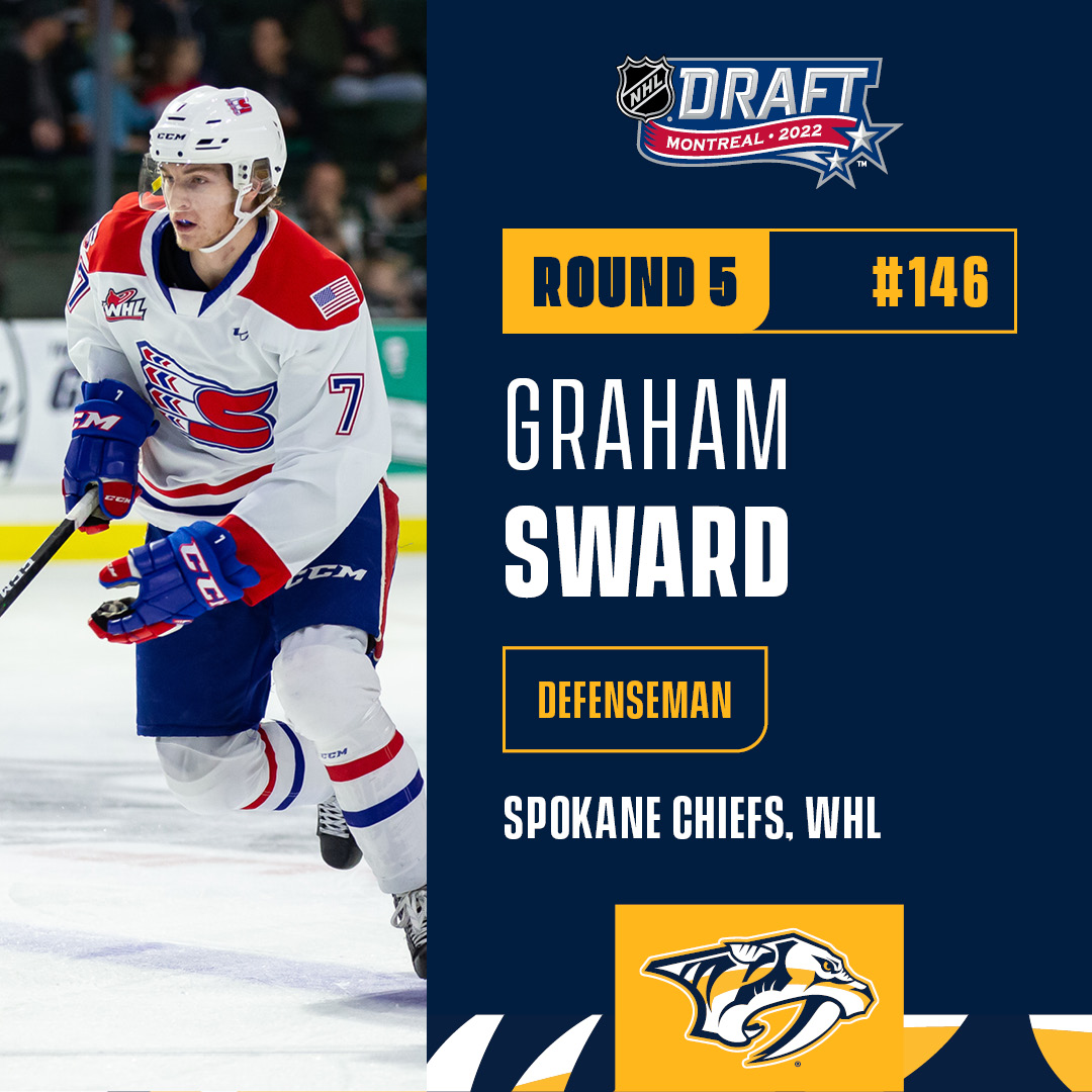 Another pick is in! With the 146th overall pick in the 2022 #NHLDraft, the Nashville Predators have selected Graham Sward from the WHL's Spokane Chiefs