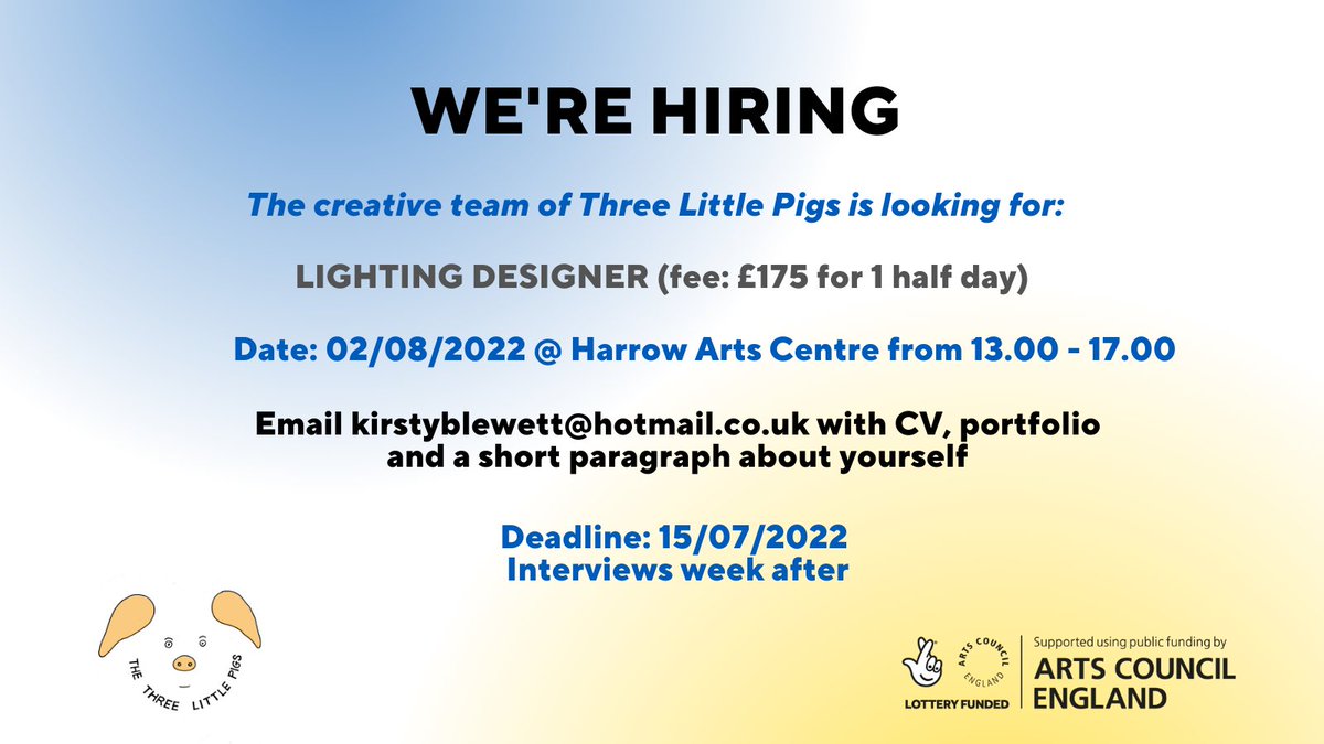 JOB OPPORTUNITY - CALLING ALL LIGHTING DESIGNERS!! 

We are looking for a Lighting Designer to help bring our new multi-sensory #ChildreansTheatre show to life! 

If you think you could be the right person for the job we would love to hear from you!

artsjobs.org.uk/arts-job/post/…