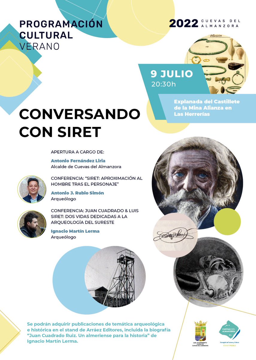 Mañana cita indispensable en Cuevas del Almanzora (Almería) si quieres saber más sobre dos pioneros de la Arqueología del sureste: #LuisSiret y #JuanCuadrado 🤩