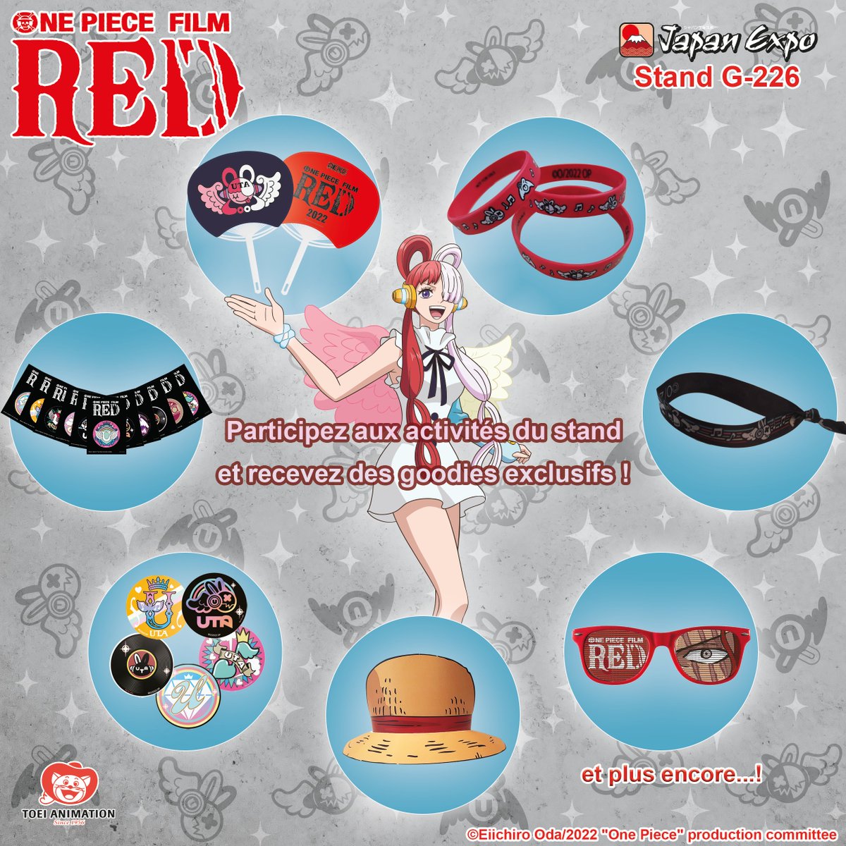 ToeiAnimationEU's tweet photo. Notre stand à Japan Expo débordera de goodies One Piece Film - RED, ambiance concert de Uta !

Fans of One Piece? Then come to our booth, where you will get “music festival” themed goodies!

#Japanexpo 
#JapanExpo2022 
#OP_FILMRED 
#ONEPIECE https://t.co/PtvHsm00gx