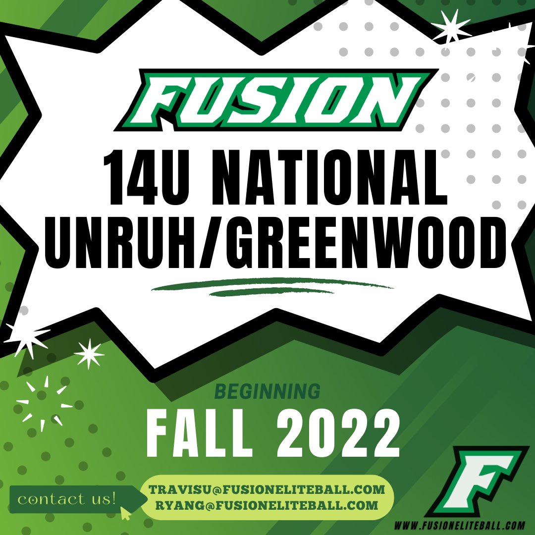 FusionSB_'s tweet photo. 💥BIG NEWS💥 14U National Unruh/Greenwood coming this fall!! Any team or schedule inquiries, contact Manager Travis Unruh or HC Ryan Greenwood.

travisu@fusioneliteball.com
ryang@fusioneliteball.com https://t.co/ZRygcM2wBh