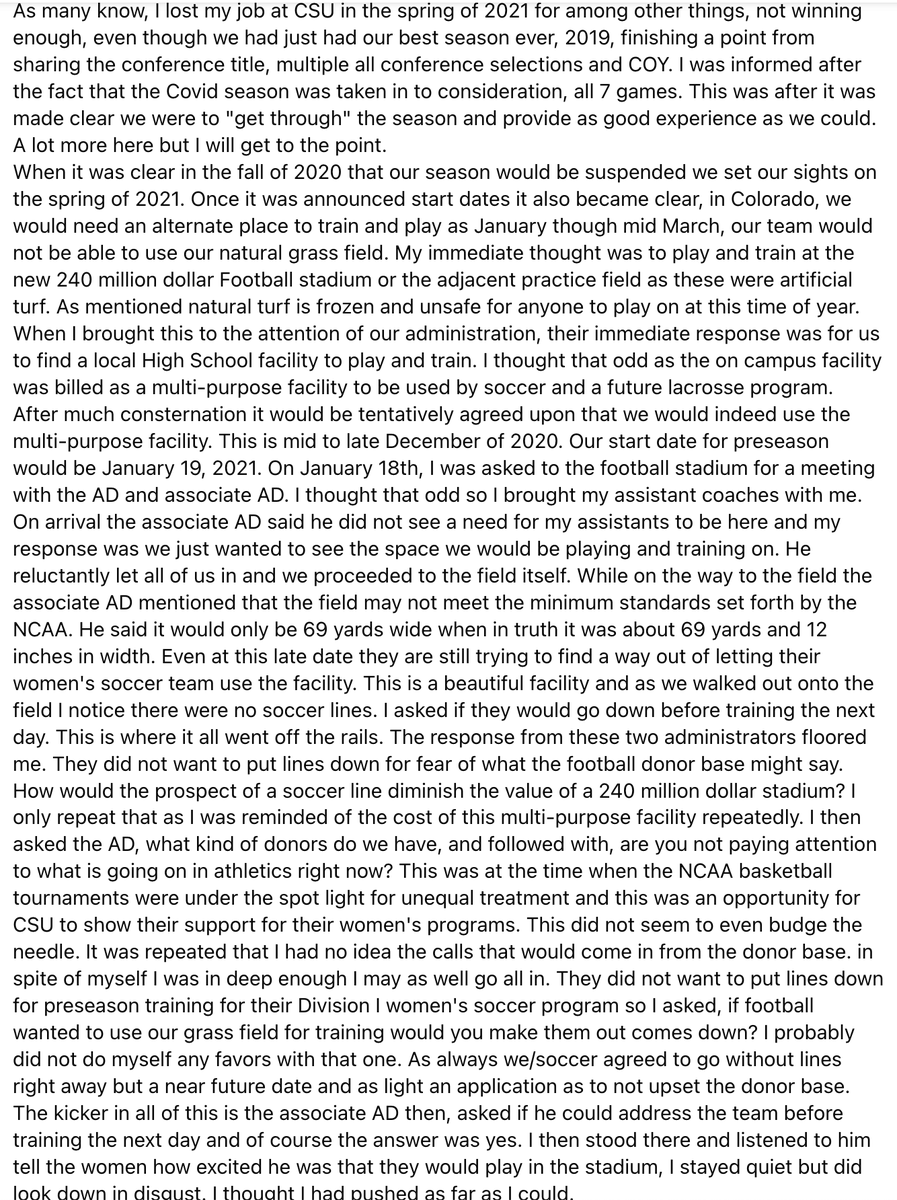 FROM BILL HEMPEN <a href="/CoachBillHempen/">Bill Hempen</a> 
This will be a long one and I understand life, and that some people like you and some people don't. Depending on what side you fall this is worth the read and the continued struggle that is title IX.  1/3