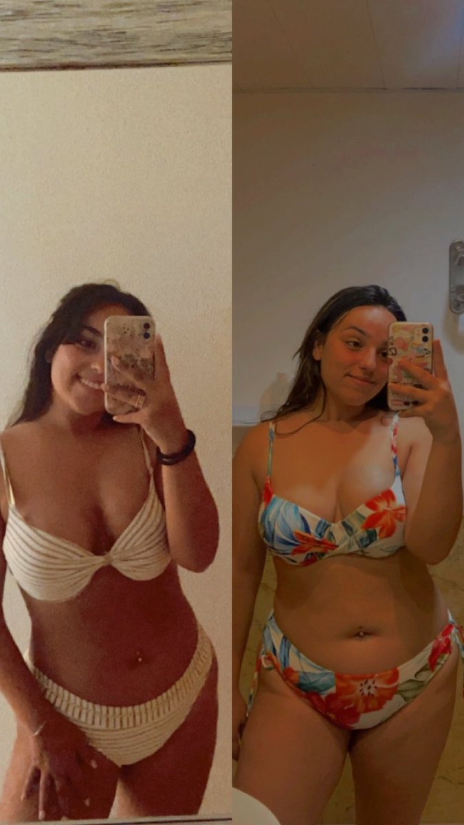 Un año de diferencia entre las dos fotos. Un año muy duro. A punto de caer en depresión.
Y aquí sigo, seguramente con 10 kilos más que en 2021 pero sigo.
Estoy más que orgullosa de mi, de como he sacado adelante el año.
Gracias a mi cuerpo, que cada día intento quererlo más.🩹❤️