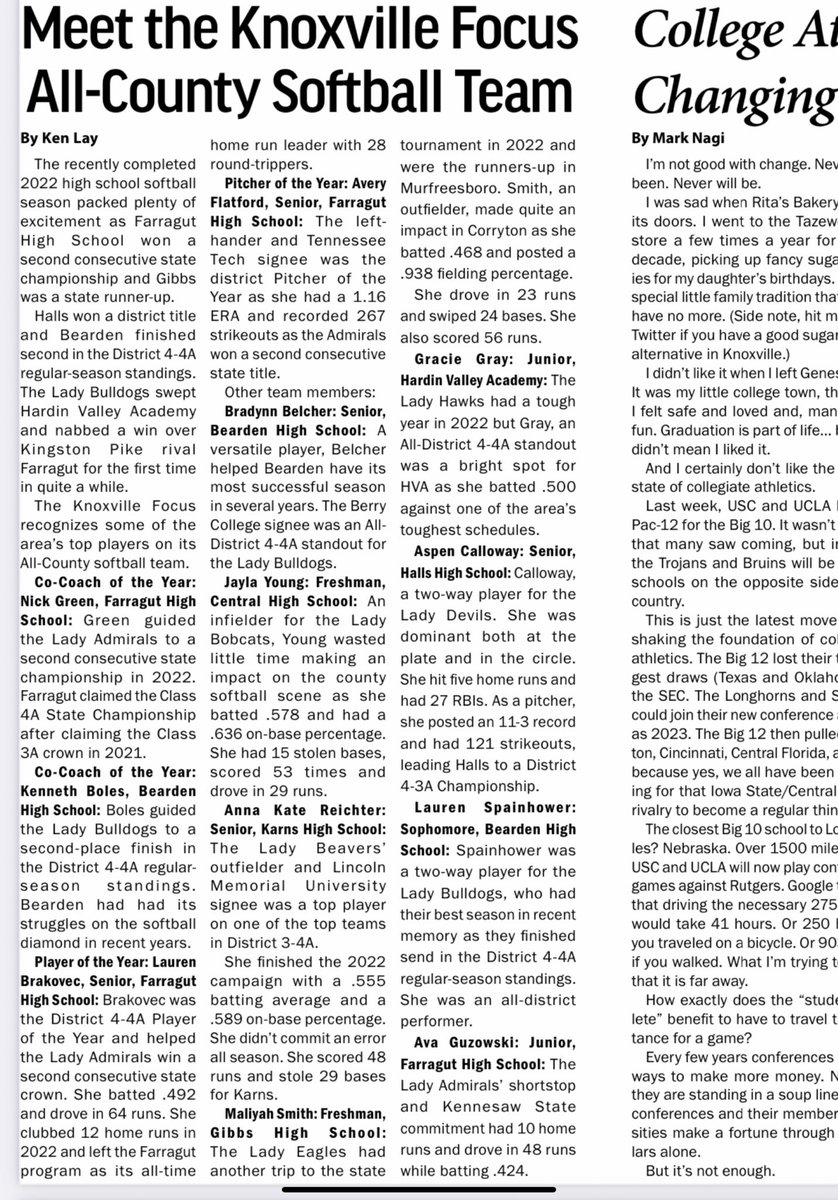 jack tate (@coachtatefhs20) on Twitter photo 3 Farragut Lady Admirals selected to the 2π₯22 All-Knox County Softball team by The Knoxville Focus newspaper βοΈ
LAUREN BRAKOVEC (Player of the Year)
AVERY FLATFORD (Pitcher of the Year)
AVA GUZOWSKI
__
NICK GREEN (Co-Coach of the Year)
β¦<a href="/FarragutSB/">Farragut Softball</a>β© 3 Farragut Lady Admirals selected to the 2π₯22 All-Knox County Softball team by The Knoxville Focus newspaper βοΈ
LAUREN BRAKOVEC (Player of the Year)
AVERY FLATFORD (Pitcher of the Year)
AVA GUZOWSKI
__
NICK GREEN (Co-Coach of the Year)
β¦<a href="/FarragutSB/">Farragut Softball</a>β©