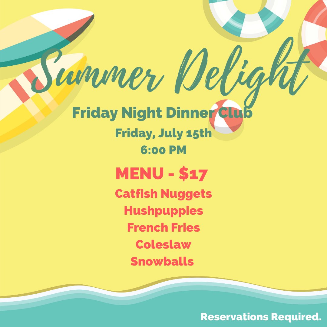 Bowling Green Country Club (@bgcc1913) on Twitter photo The July edition of the Friday Night Dinner Club is themed "Summer Delight." All details are listed below:
DATE: Friday, July 15th
TIME: 6:00 PM
COST: $17 a person - Catfish Dinner
RESERVATIONS: REQUIRED. Contact Elizabeth at 270-842-0325 ext. 11 or events@bgcc1913.com. The July edition of the Friday Night Dinner Club is themed "Summer Delight." All details are listed below:
DATE: Friday, July 15th
TIME: 6:00 PM
COST: $17 a person - Catfish Dinner
RESERVATIONS: REQUIRED. Contact Elizabeth at 270-842-0325 ext. 11 or events@bgcc1913.com.